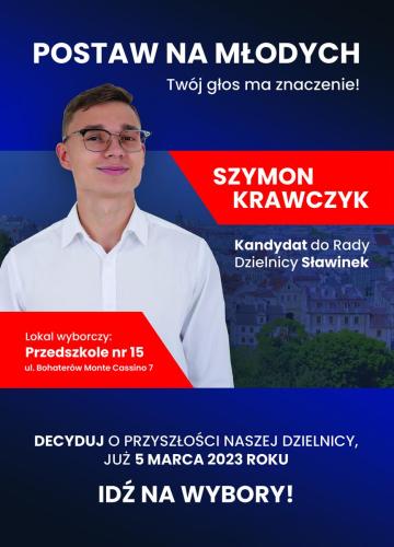 Rada Dzielnicy Sławinek kandydat Szymon Krawczyk ulotka 1 strona